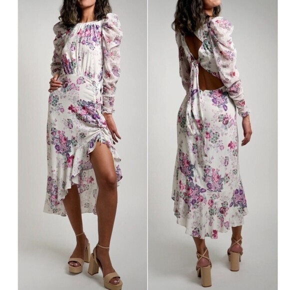 NWT For Love & Lemon Free People Ross Puff Sleeve Midi Dress Cottagecore Medium - Picture 1 of 15